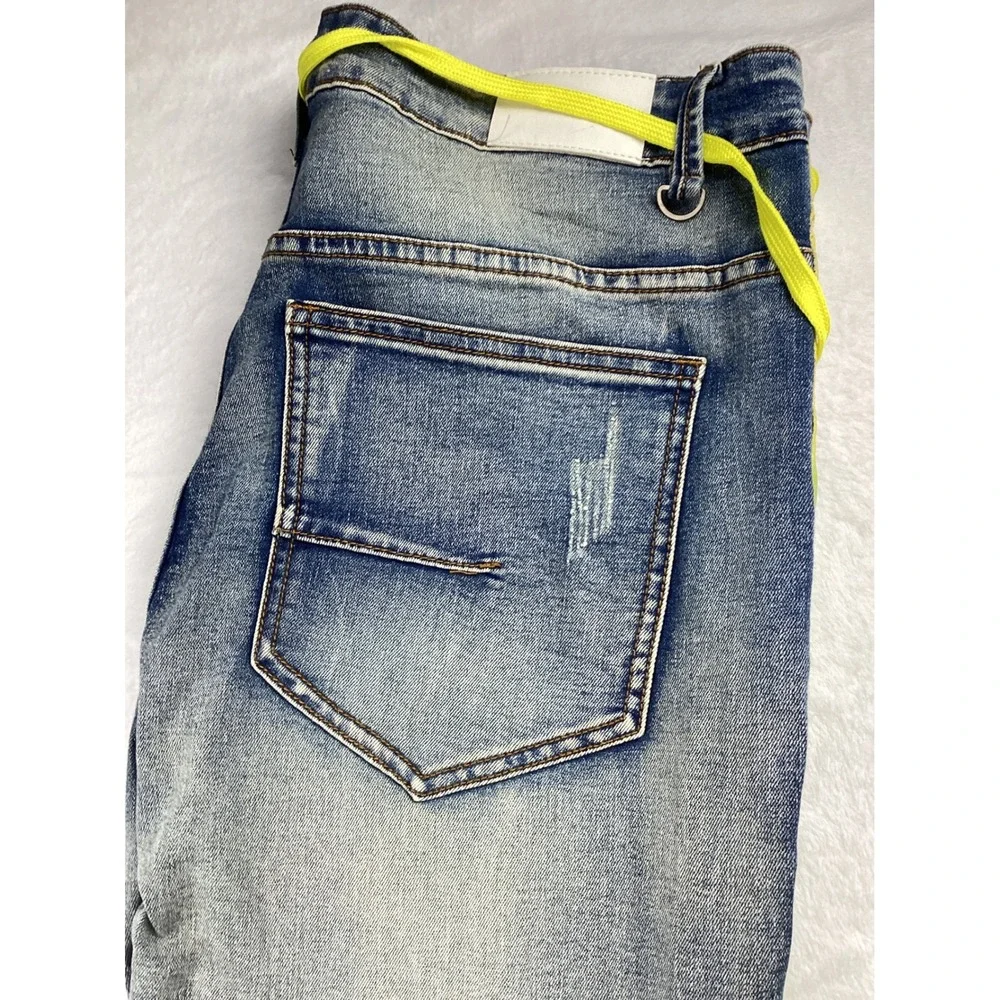KDNK Distressed Jeans Men 36 Blue Ombre Side Stripe Slim Fit Streetwear 1141411